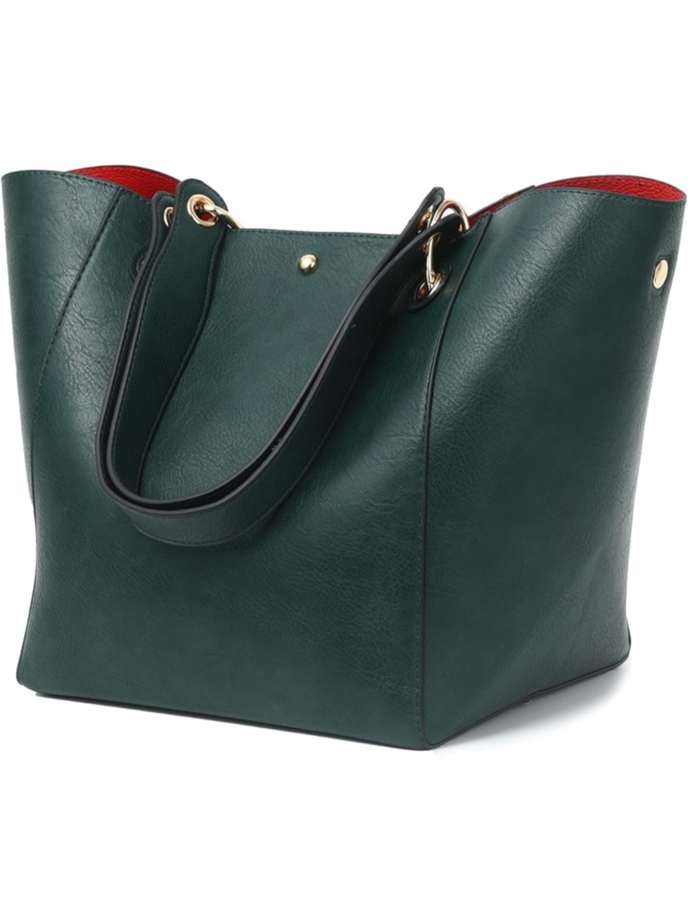 Amazon Dark Green Tote with Red Interior and Gold Hardware